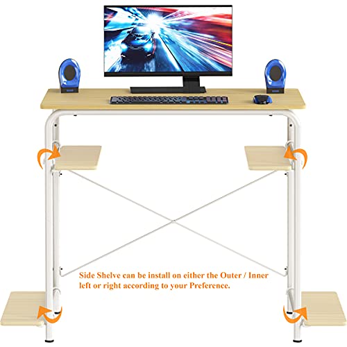 Shw Small Gaming Home Office Computer Desk With Shelf, Oak #TOP4