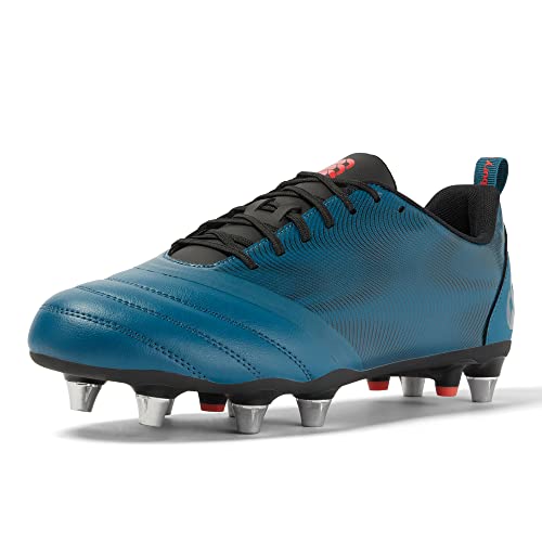 Canterbury Stampede Pro Team Soft Ground-Botas de Rugby, Cortas al Tobillo Unisex Adulto, Deep Ocean Black Oxy Fire, 43 EU