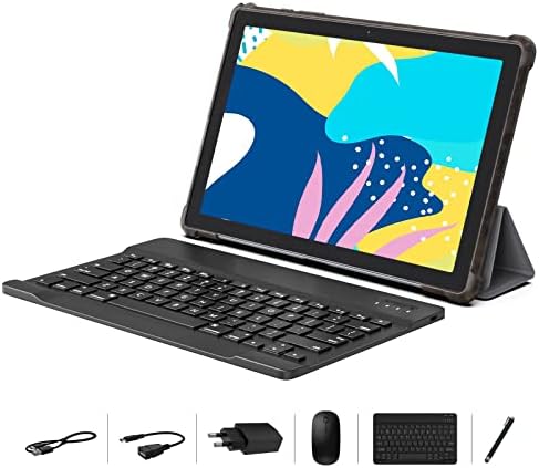 YOTOPT Tablet 10 inch Android 11, Octa-Core 1.8GHz Processor, 4GB RAM, 64GB ROM (TF 1 TB Expandable), Camera 5+8MP, Tablet with keyboard|Mouse|Case|Pen, WiFi, Bluetooth, GPS, Type C, Natural-grey