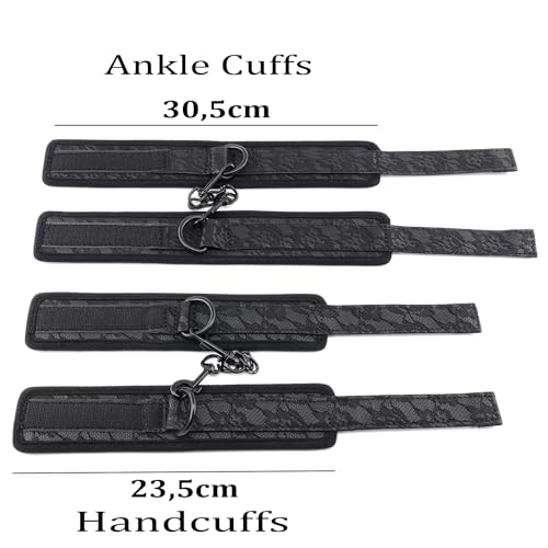 Damen and Männer Gepolsterte Leder Bondage Handschellen und Fußfesseln Set, BDSM Fesseln Sex Handgelenk und Fußfesseln Set, Leder Sexspielzeug SM Handschellen für Bondage Fesseln (Schwarz-1)