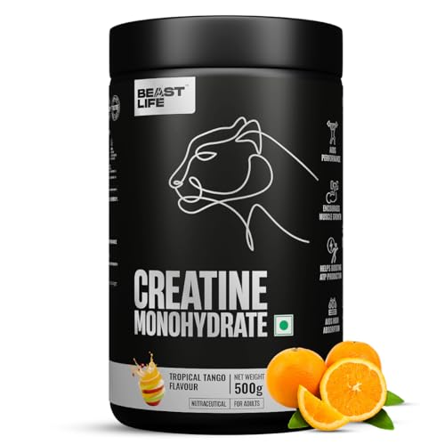 Image of BEASTLIFE Super Micronized Creatine Monohydrate Powder 500g | 135 Servings Tropical Tango Flavor | NABL Lab Tested | Premium Sports Nutrition for Strength & Performance