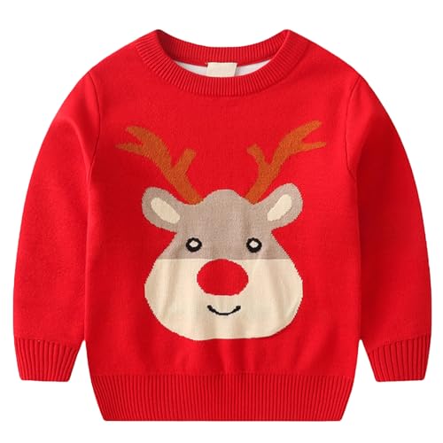 Kids Christmas Sweater Girls Boys Christmas Jumper Top Long Sleeve Reindeer Knitted Sweater Perfect for Christmas Parties