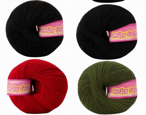 Image of Vardhman BabySoft Knitting Yarn | 100% Acrylic Wool | 4 Ply | Thin Knitting & Crocheting Hook Thread & Lightweight | Special Baby Wool | 150 Grams (6 Balls of 25g) | Machine Washable | Ideal for Blankets, Hats, Booties Ultra-Soft for Baby Sweaters, Blankets, Caps, Socks, Soft toys, Art & craft (Pine Green 37 + Blood Red 19 + Black 21)
