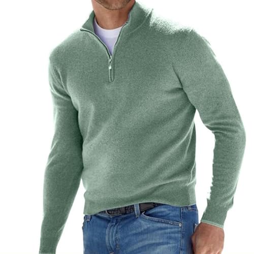 Image of Men's Cashmere Zipper Basic Sweater, Knitted Men's Crewneck Sweater, Men's Long-Sleeve Soft Touch Quarter-Zip Sweater (Green,XL)