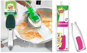 Scotch-Brite Plastic Bottle Cleaner Brush (Pink and White)&Scotch Brite Soap Dispensing Dishwand