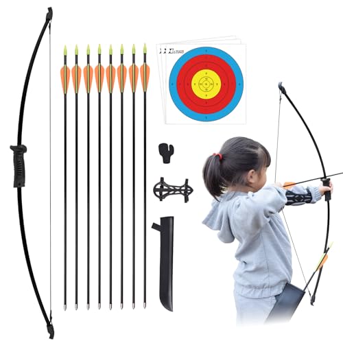Recurve Bow and Arrow Set,with Quiver Target Finger Tab Armguard for Archery Youth Junior Beginner Longbow Training Target Practice Outdoor