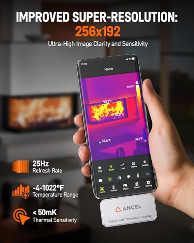 ANCEL IR101 Thermal Imaging Camera for Android (USB-C) Smartphones - 256x192 IR Resolution, 25Hz Frame Rate Infrared Camera, 0.24W Low-Power Accurate Thermal Imager for Home HVAC Plumbing Inspection - Thumbnail 3