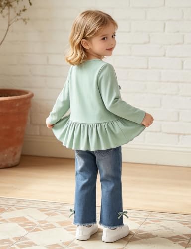Image of Toddler Girl Clothes Long Sleeve Ruffle Dress Top and Jeans Pants Toddler Girl Fall Outfits