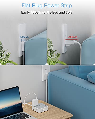 Ultra Thin Flat Extension Cord, Flat Plug Power Strip With Usb C, 8 Widely Outlets, 3 Usb Charger(1 Usb C Port), 5 Ft, 900 Joules Surge Protector, Office Supplies, Travel, Dorm Room Essentials #TOP2