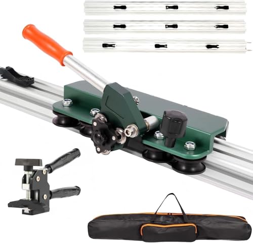 Large FormatTile Cutter, Manual Ceramic Tile Cutting Tool with Built-in Suction Cups & Tile Clamp, 3-Head Scoring Wheel System, for Up to 0.47-Inch Thick Tiles