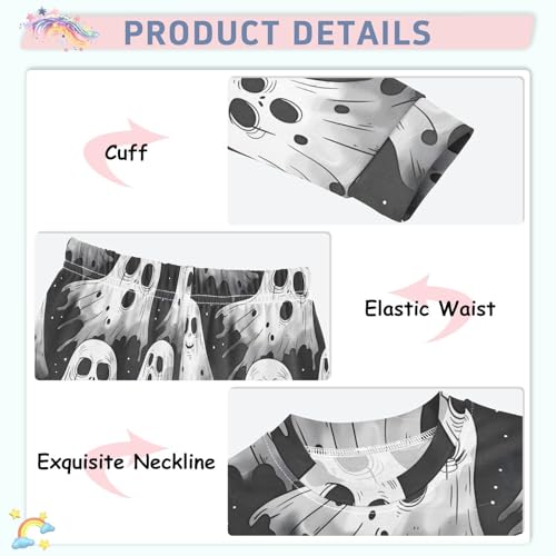 Pajama Sets Long Sleeve Ghostly Figures on Dark Background Soft Comfy Sleepwear 2 Piece PJS 3-8T4