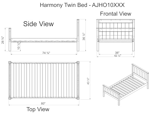 Harmony Twin Wood Platform Bed, White - Durable Pine Construction, Includes Headboard, Footboard, Side Rails - Mattress Compatible with Slats or Bunkie Board - Ideal for Kids Bedroom