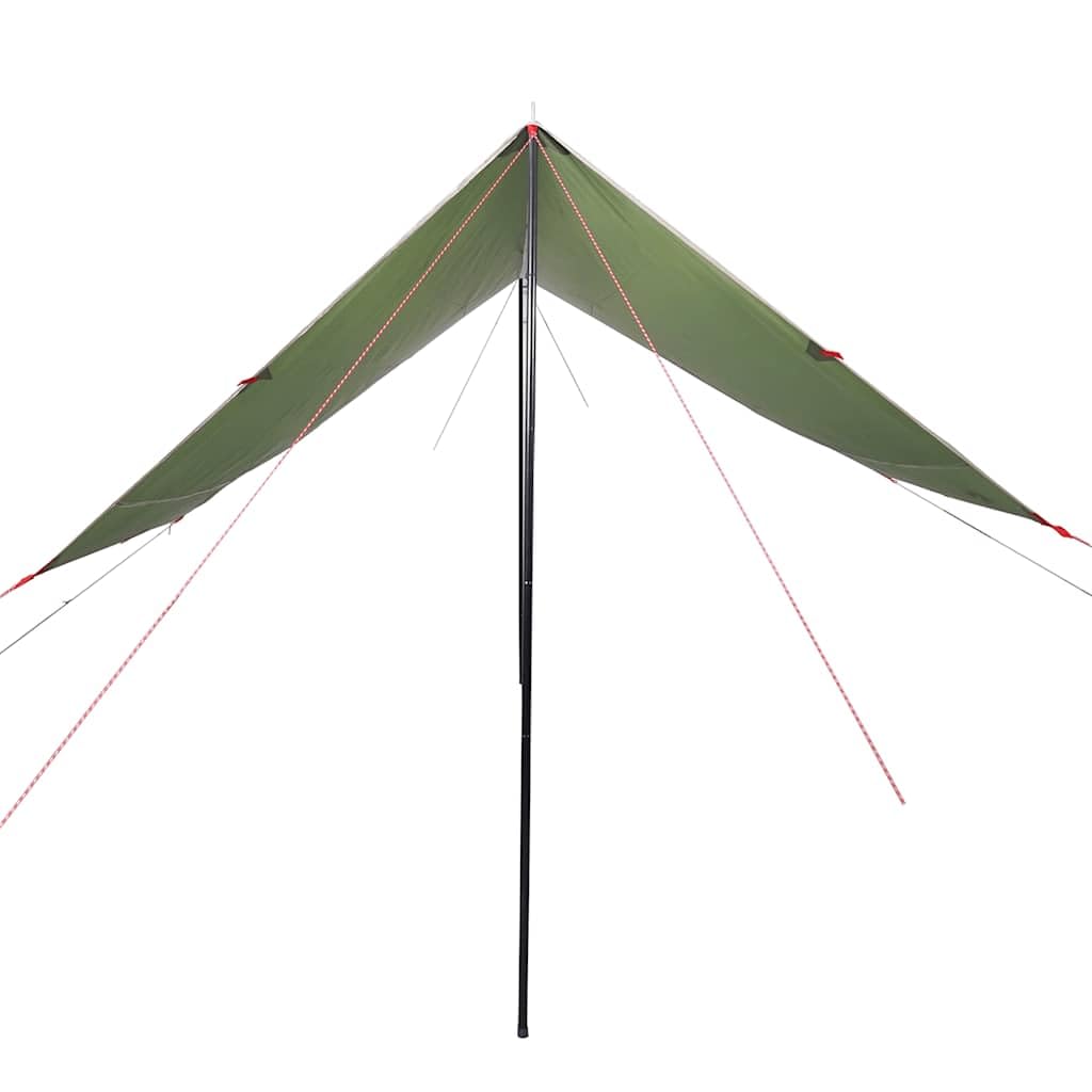 Tarp zielona plandeka 430 x 380 x wodoszczelna plandeka kempingowa z powłoką poliuretanową, lekki namiot outdoorowy na wędrówki, trekking, festiwal, z torbą do przenoszenia i stabilnymi