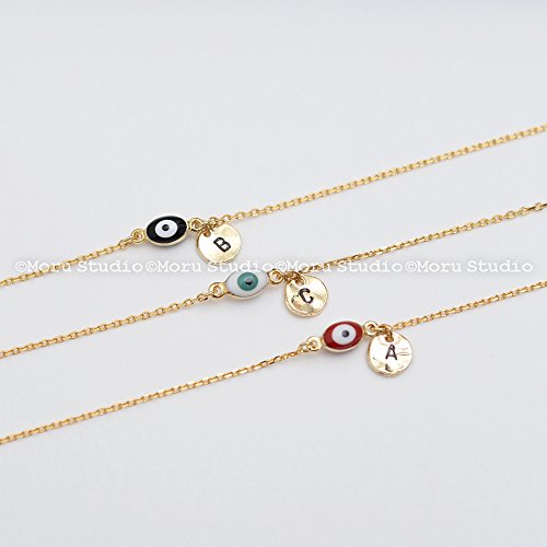 Personalized Evil Eye Bracelet, Initial Evil Eye Bracelet, Hand-Stamped Initial Bracelet, Black/Red/Blue Evil Eye, Friendship Bracelet, Nazar Jewelry, Besties Bracelet, Gift Idea 059