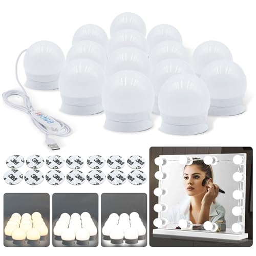 SANLION Vanity Mirror Lights,14 LED Vanity Mirror Lights ，with USB Cables, 3 Colour Changing & 10 Brightness for Dressing Table Room, Bathroom, Bedroom