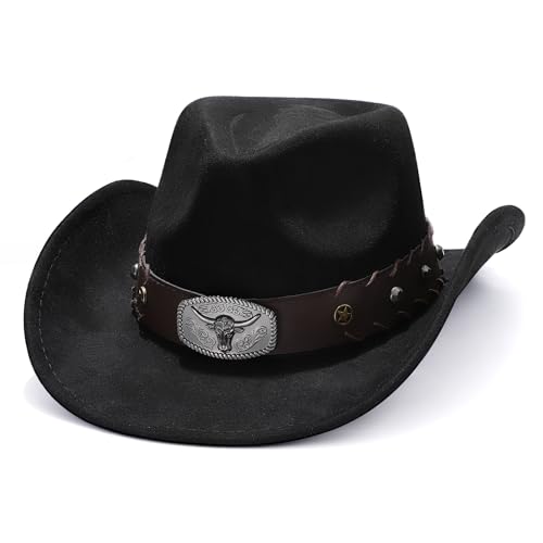 Image of Cowboy Hat for Men Women Suede Western Leather Cowgirl Hats Uniex Hat