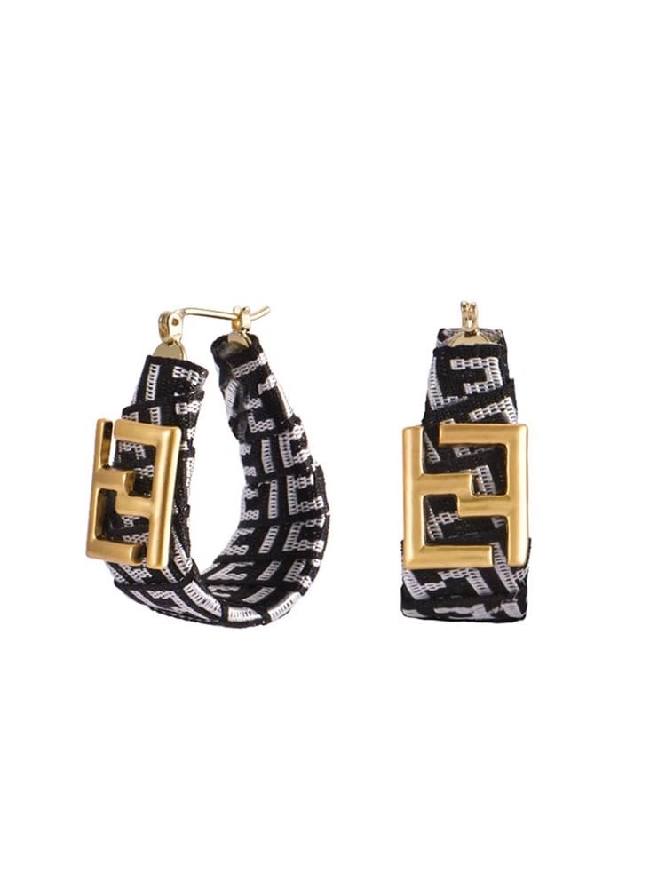 GenericChic Black and White Letter F Fabric Earrings for Women- Lightweight Alphabet Earrings Birthday Gift for Women, Gold Plated Dangle Drop Fashion Geometric Statement Jewelry.