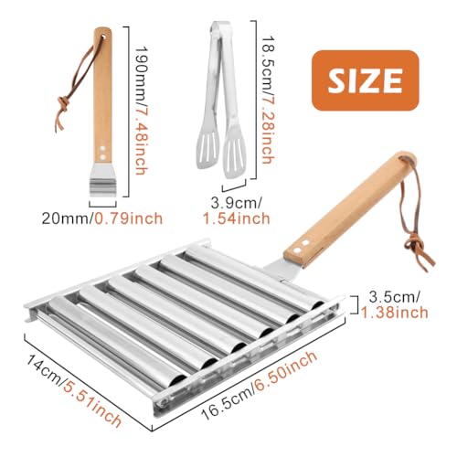 Rodillo para hot dogs con espátula y mango de madera miniatura 2