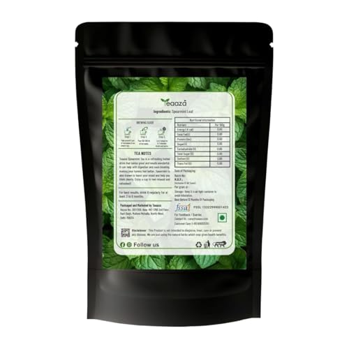 Image of Teaaza Organic Spearmint Tea Leaves - Pack of 2 x 100 Grams-200 Cups-Caffeine-Free Herbal Spearmint Tea for PCOS | SUPPORTS HORMONE BALANCE, ACNE, FACIAL HAIR & PCOS RELIEF | Fresh Minty Flavor, 100% Natural, Spearmint leaves | loose leaf spearmint herbal tea - 2 Months Budget Pack