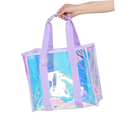 SAFIGLE Iridescent Beach Tote Bag for Women Large Capacity Pvc Storage Handbag with Hanging Pouches for Summer Travel Picnics and Vacations4