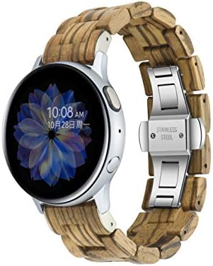 Wooden Band 20mm , Compatible for Samsung Galaxy Watch 4/Gear S2 S3/ Active/ Active 2, Natural Wood Zebra Stainless Steel Link Bracelet Strap for Samsung Galaxy Watch 40/42/44mm