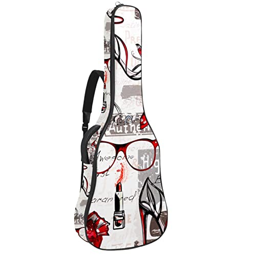 Étui rembourré imperméable Oxford avec bandoulière réglable pour guitare Rouge à lèvres - Les Beatles, Paul McCartney, John Lennon, RIngo Starr, George Harrison Étui rembourré imperméable Oxford avec bandoulière réglable pour guitare Rouge à lèvres