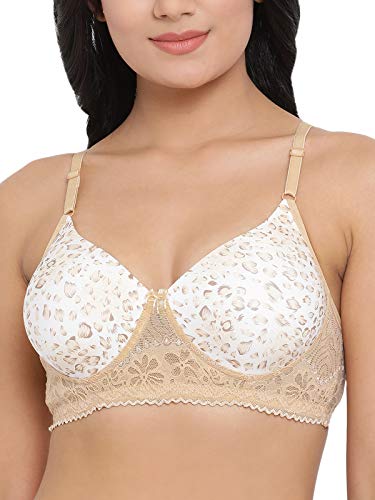 Image of Clovia Women's Padded Non-Wired Animal Print Multiway T-Shirt Bra in Beige - Lace