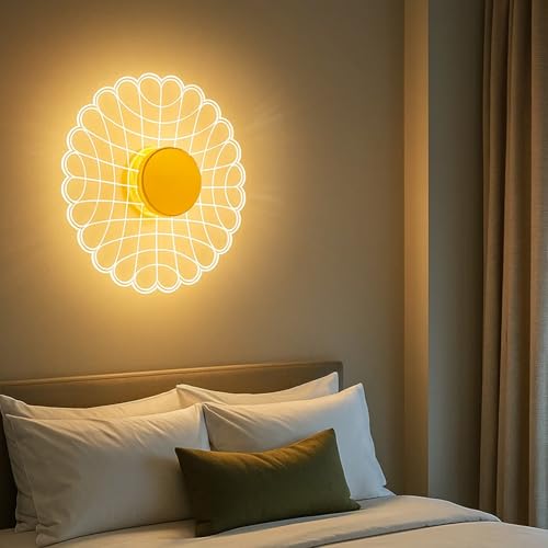 Image of Lamp master Luxury Round Nest 3-Color LED Wall & Ceiling Light | Geometric Acrylic Lamp with Antique Gold Finish | Home Decorative Light, Modern Interiors Wall lamp for Living Room, Bedroom, Bedside