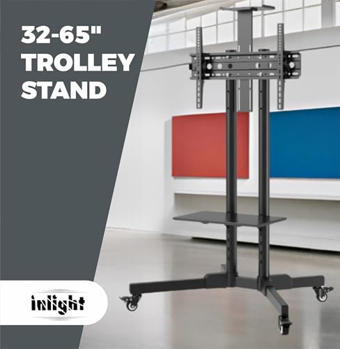 Image of Inlight Rolling /Mobile TV Cart with Wheels for 32-65 Inch LCD LED 4K Flat Screen TVs, TV Floor Stand with Shelf Holds Up to 50 Kgs /110 lbs | Adjustable Height Trolley Max VESA 600 x 400 mm