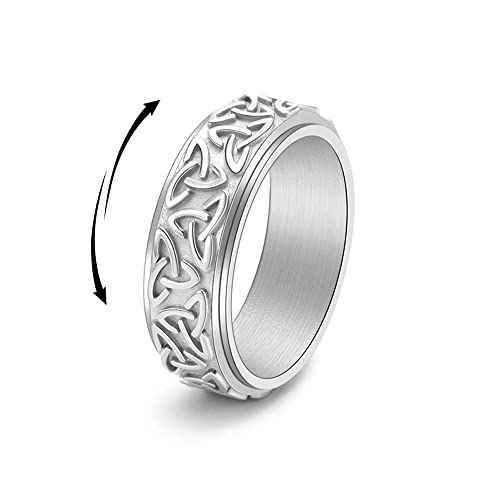 Celtic Triangle Knot Spinner Fidget Ring Stress Relieving Anxiety Rotate Freely Boredom ADHD Autism Fashion Middle Knuckle Finger Band Stainless Steel Engagement Wedding Jewelry Birthday Valentine's Day Gift for Men Women