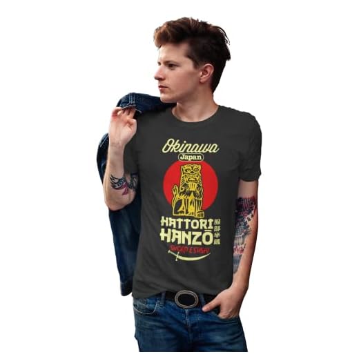 6TN Hombre Camiseta Hattori Hanzo con Espada y Sushi (L, Negro)