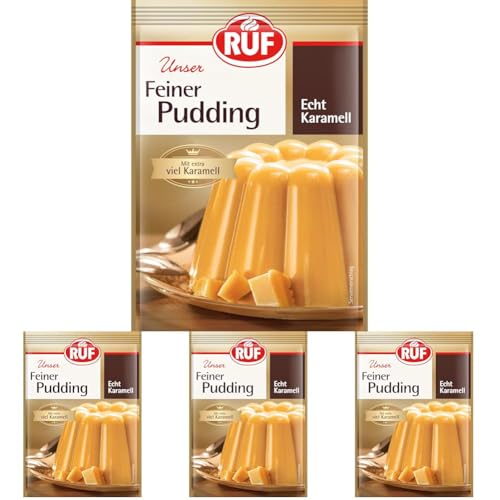 RUF Feiner Pudding Karamell mit intensivem Karamell-Geschmack, echter Karamell, glutenfrei, nur mit Milch und Zucker aufkochen, 3x42g (Packung mit 4)