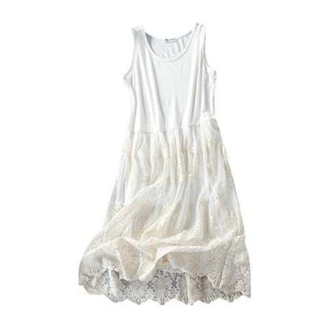 YM YOUMU Women Sexy Floral Lace Trim Extender Camisole Dress Slip Spaghetti Tank Top for Summer (Style 01-White, One Size) Cover