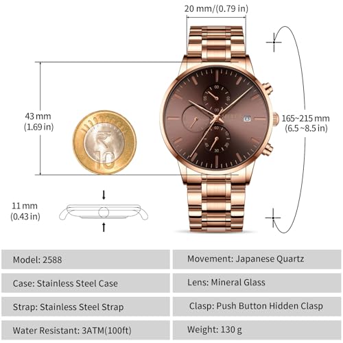 Image of NIBOSI Men's Watches Analog Minimalist Black Dial Watch for Man Business Chronograph Casual Watches Stainless Steel Strap Date
