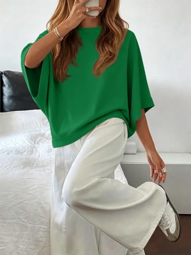 Image of Tankaneo Womens Oversized Cap Sleeve T Shirts Casual Round Neck Tunic Tops Workout Loose Fit Basic Tees