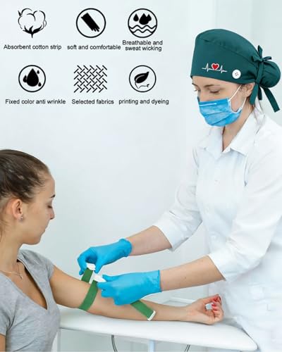 LEEQ 1 Stück OP Haube Stoff Verstellbare Arbeitsmütze mit Knöpfen OP Hauben Krankenschwesternmütze Schweißband Baumwolle Kochmütze Pferdeschwanzhalter Scheuermütze Mutze Damen Herren(grün)