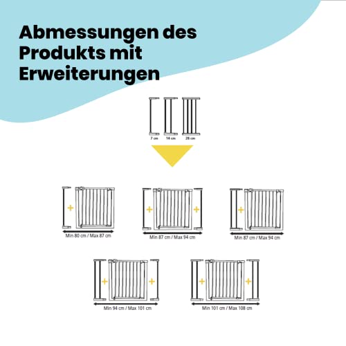 Safety 1st Easy Close Metal Gate, Treppenschutzgitter ohne Bohren, 73–80 cm (bis 108 cm erweiterbar), leicht schließbares Türschutzgitter, mit 1 Hand öffnen, kein Bohren, Zweifachsicherung, Dark Grey