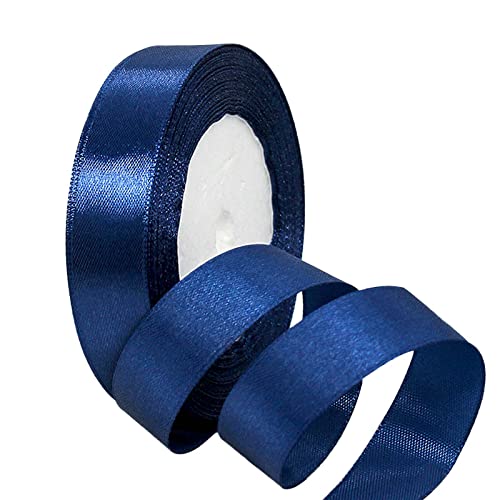 POPOYU Satinband 6mm Dunkelblau,Dunkelblau Band 6mm Natur,91m Dünn Geschenkband,Geschenkband und Schleifen für Geschenken,Bastelarbeiten,Haare,Ostern,Weihnachten,Hochzeit,Luftballons