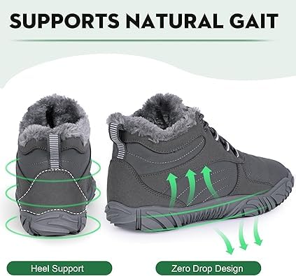 Image of Winter Footwear Barefoot Shoes Women Men Zero Drop Barefoot Hiking Boots Slip On Warm Waterproof Snow Boot Minimalist Wide Toe Ankle Booties Five Finger Hike Shoes Outdoor