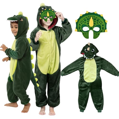 Dinosaurier Kostüm für Kinder 3-4 Jahre - Faschings Outfit T Rex für Jungen Mädchen 92 98 104 - Onesie Jumpsuit Baby Kind Tier Drachen für Karneval