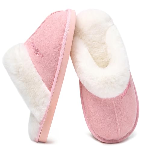 Coswind Pantofole Donna Uomo Invernali Peluche Ciabatte da Casa with Memory Foam Pelose Calde Comode Fluffy Antiscivolo Autunno Interno Esterno Rosa 290