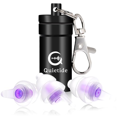 Quietide 耳栓 安眠 防音 睡眠用耳栓 小さいサイズ フィルター搭載 遮音値32dB 飛行機 仕事 勉強 繰り返し使用可能 携帯ケース付き 日本語説明書付 Q5 紫