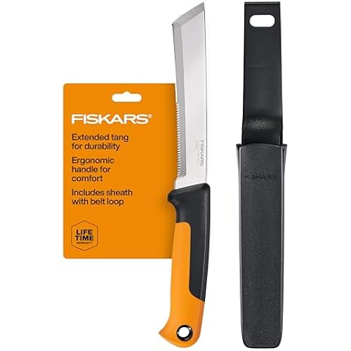 Fiskars Harvesting Knife w/ Sheath, Serrated Edge Vegetable Garden Tool