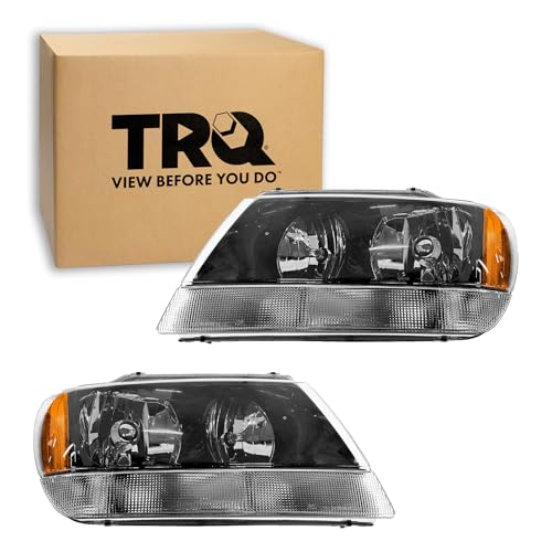 Image of TRQ Headlight Assembly Set CH2502138 CH2503138 Compatible with 1999-2004 Jeep Grand Cherokee