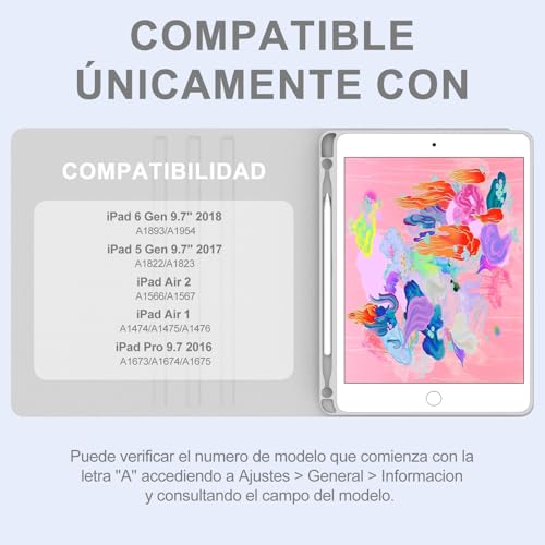 Teclado para iPad 5 Gen 9.7 y Pro 9.7 funda bluetooth QWERTY español gris Ñ 2