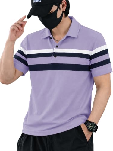 Image of Noble Monk Men's Striped Polo Neck Half Sleeve Casual T-Shirt with Regular Fit