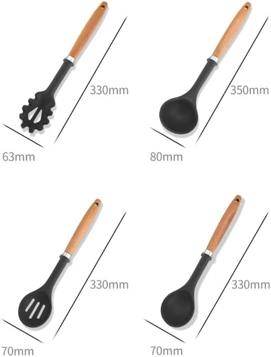 Solid Wood Handle with Stand Silicone Baking Tools Kitchen Cooking Spatula Spoons Storage Seat