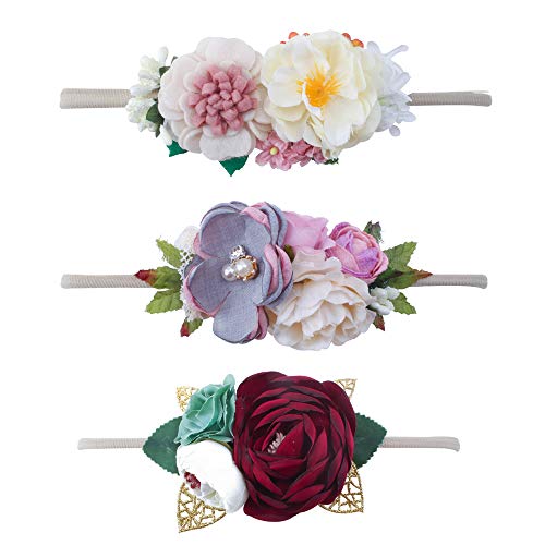 OOSAKU Baby Girl Headbands Floral Nylon Elastic Newborn Infant Toddler Kids Hair Accessories (Color F)