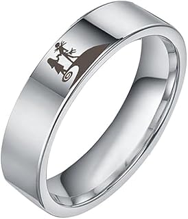 His Sally Her Jack Promise Couple Matching Ring Silver Stainless Steel Engagement Wedding Statement Bands Fashion Moonlit Confession Gifts for Boyfriend Girlfeiend Anniversary Valentine's Day Birthday Nightmare Before Christmas Jewelry