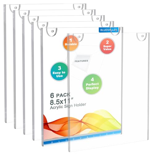 BlueValley Acrylic Sign Holder 8.5 x 11 Wall Mount, Clear